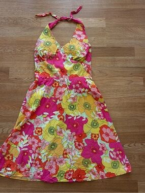Floral Halter Sundress in Pink & Yellow